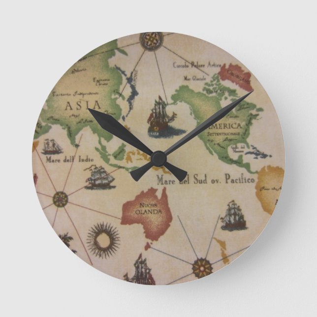 Weltkarte Pazifik Runde Wanduhr (Vorderseite)
