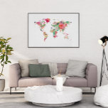 WELTKARTE POSTER<br><div class="desc">BlumenWorld Map Poster mit Aquarellfarben Blume Arrangements. Ein tolles Geschenk für einen Reiseliebhaber.</div>