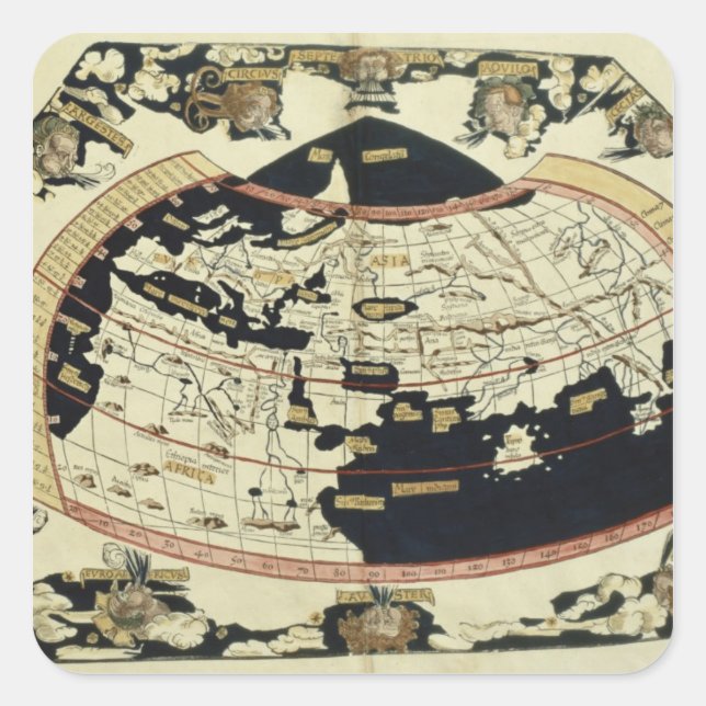 Weltkarte Quadratischer Aufkleber (Vorderseite)
