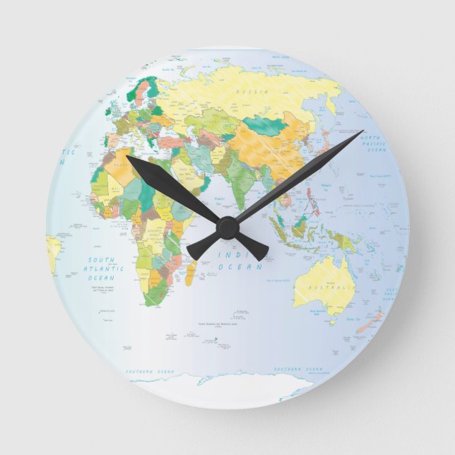 Weltkarte Runde Wanduhr (Vorderseite)