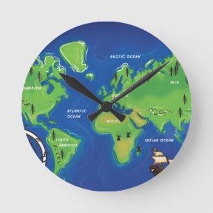 Weltkarte Runde Wanduhr