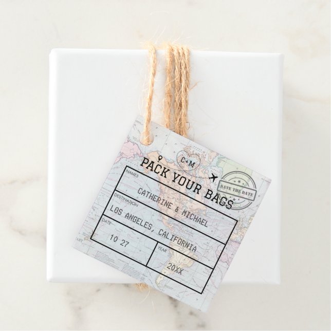 Weltkarte Save the Date Geschenkanhänger (Beispiel)