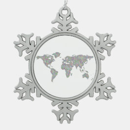 Weltkarte Schneeflocken Zinn-Ornament