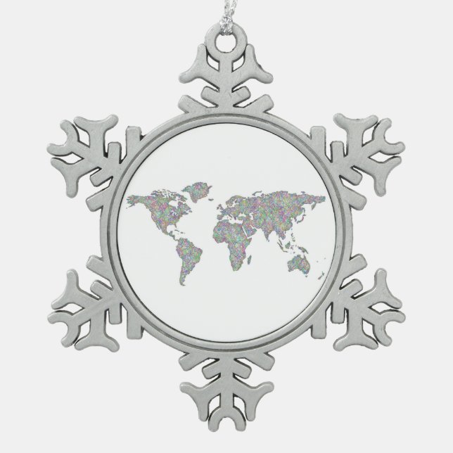 Weltkarte Schneeflocken Zinn-Ornament (Vorderseite)