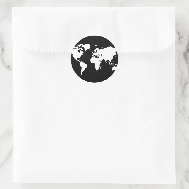 Weltkarte schwarz/weiß runder aufkleber (Tasche)