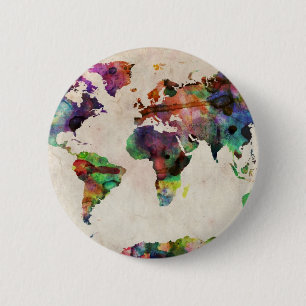 Weltkarte-städtisches Aquarell Button