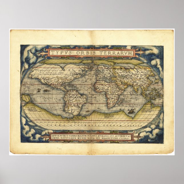 Weltkarte Typus Orbis Terrarum von Abraham Orteliu Poster (Vorne)