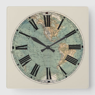 Weltkarte-Uhr Quadratische Wanduhr