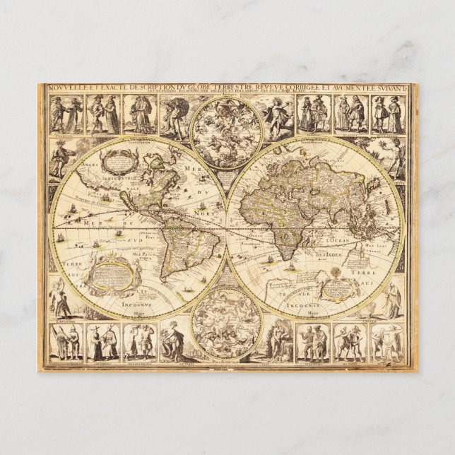 Weltkarte um 1645 postkarte (Vorderseite)