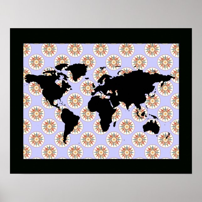 Weltkarte und Kompass-Rose Poster (Vorne)