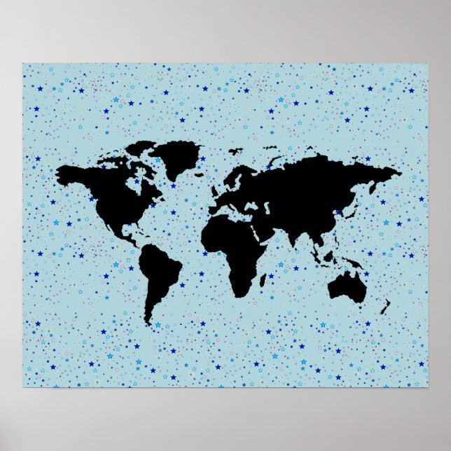 Weltkarte und Sterne Poster (Vorne)