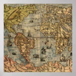 Weltkarte Vintager historischer Atlas Poster