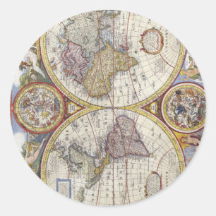 Weltkarte von 1626 runder aufkleber