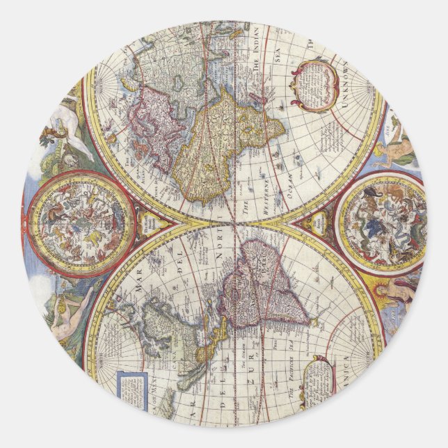 Weltkarte von 1626 runder aufkleber (Vorderseite)