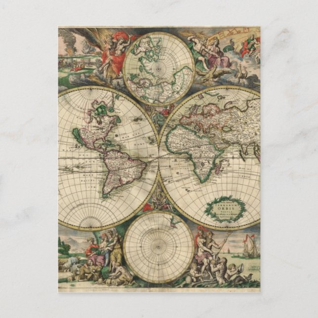 Weltkarte von 1689 postkarte (Vorderseite)