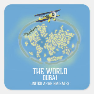 Weltkarte von Dubai, Vereinigte Arabische Emirate Quadratischer Aufkleber