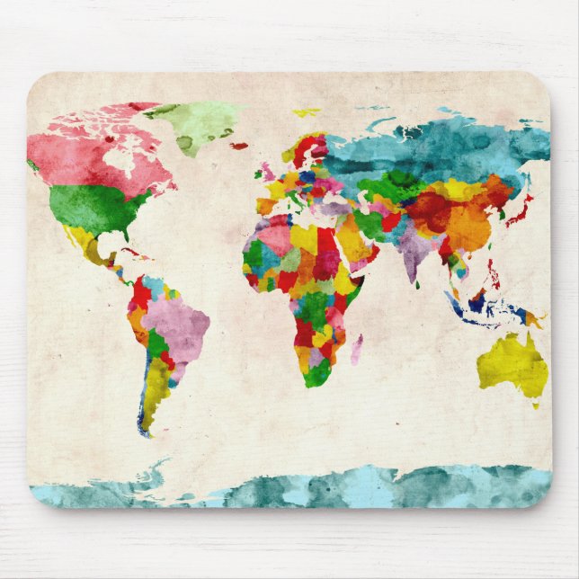 Weltkarte Wasserfarben Mousepad (Vorne)