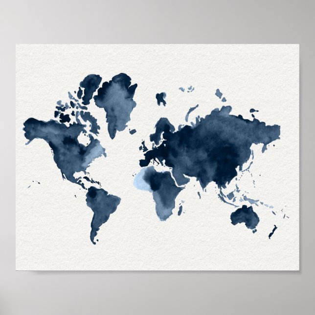 Weltkarte Watercolor Navy Poster (Vorne)