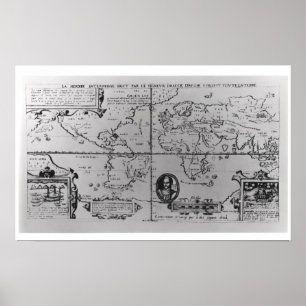 Weltkarte, welche die Expeditionen einzeln Poster