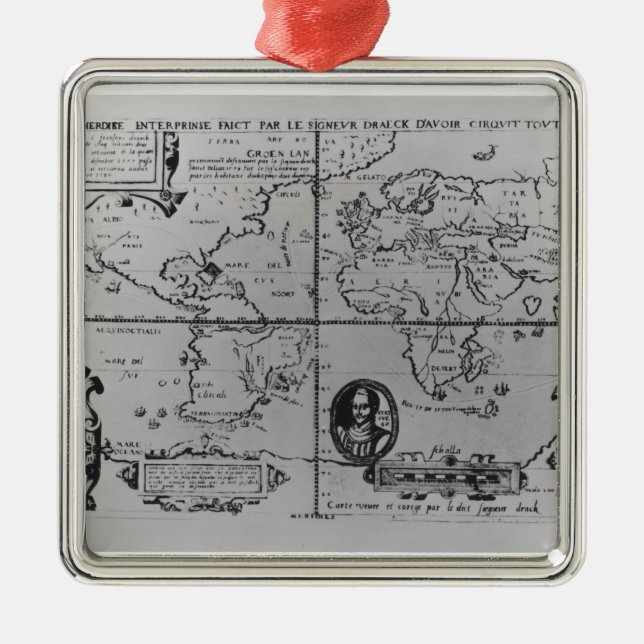 Weltkarte, welche die Expeditionen einzeln Silbernes Ornament (Vorne)