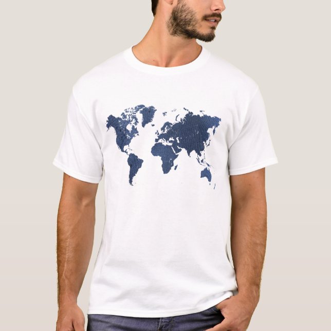 Weltkarte zum Zeichnen von blauer Spray T-Shirt (Vorderseite)