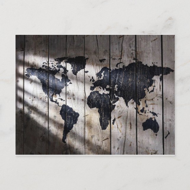 Weltkarte zur Holzstruktur Postkarte (Vorderseite)