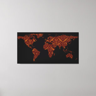 Weltkarten-Silhouette- orange u. roter Leinwanddruck
