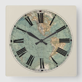 Weltkartenuhr Quadratische Wanduhr
