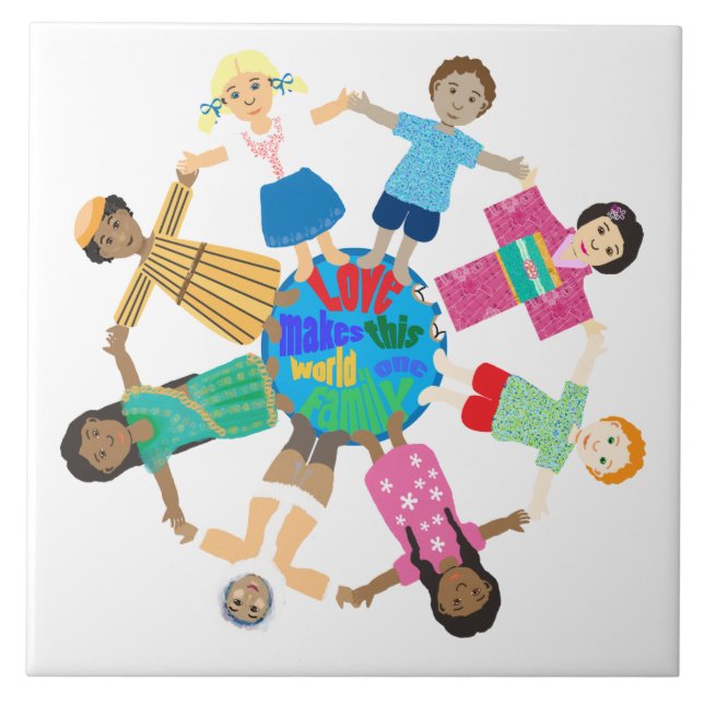 Weltkinder mit Händen Fliese (Vorderseite)