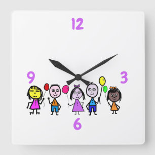 Weltkinderuhr Quadratische Wanduhr