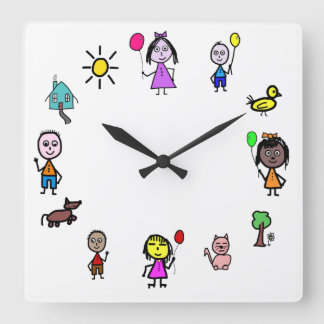 Weltkinderuhr Quadratische Wanduhr