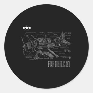 Weltkrieg 2 F6f Hellcat Kampfflugzeug-Blueprint Runder Aufkleber