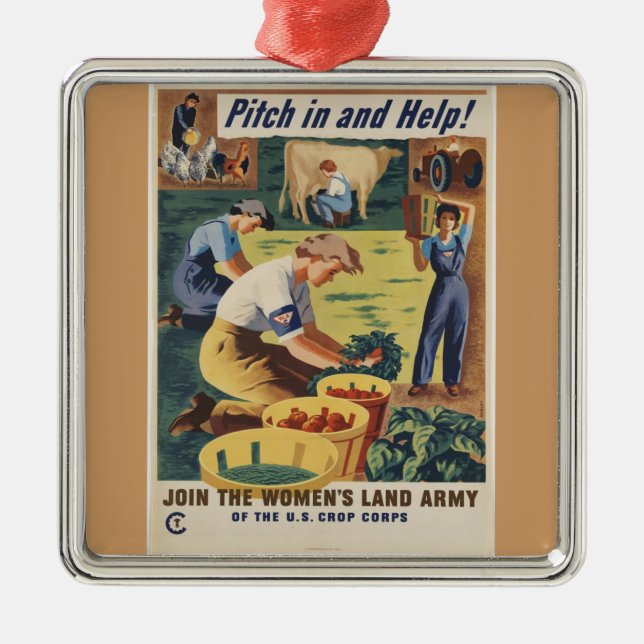 Weltkrieg Patriotisches Poster-Ornament Silbernes Ornament (Vorne)