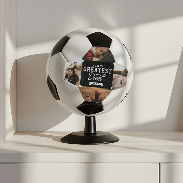 Weltleitster Vater Vatertag 4 FotoCollage Fußball (World's Greatest Dad Father's Day 4 Photo Collage Soccer Ball)