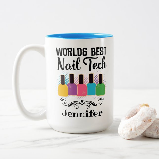 Weltleittechnik bester Nageltechniker Zweifarbige Tasse (Mit Donut)
