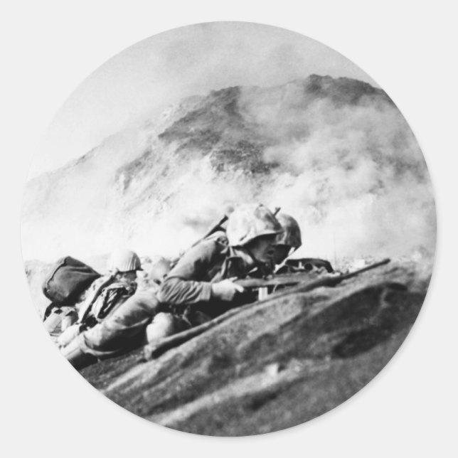 Weltmarines auf Iwo Jima Beachhead Runder Aufkleber (Vorderseite)