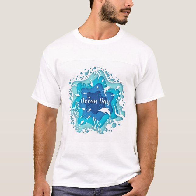 Weltmeere-Tag-Konzept-Papier-mit-Fisch T-Shirt (Vorderseite)