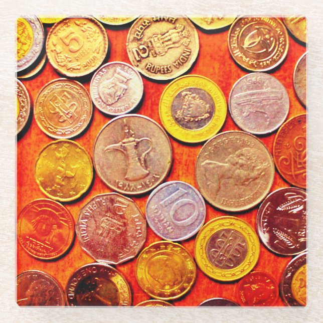 Weltmünzen Glasuntersetzer (Vorderseite)