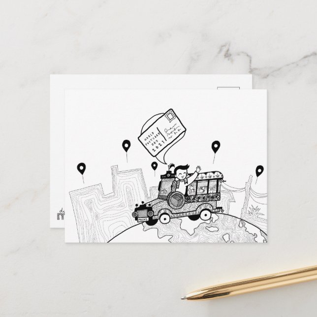 Weltpostkartentag 2021 (BW) Postkarte (Vorderseite/Rückseite Beispiel)