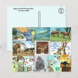Weltpostkartentag - Briefmarke der Tierpost Postkarte