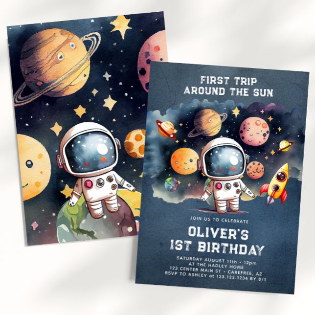 Weltraum 1. Geburtstag Party Erster Rundgang durch Einladung (Von Creator hochgeladen)