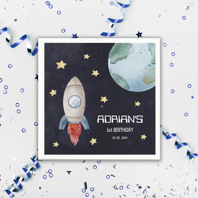 Weltraum 1. Geburtstag Party Erster Rundgang durch Serviette (Space Birthday Party Napkin)