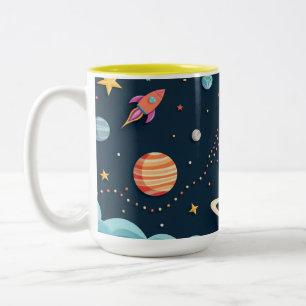 Weltraum-Abenteuer-Raketen-Kinder-Kaffeetasse Zweifarbige Tasse