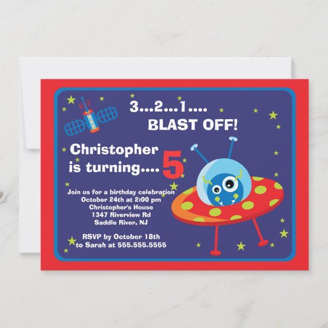Weltraum-alien-Kindergeburtstag-Party Einladung (Vorderseite)
