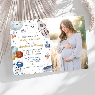 Weltraum Astronaut Baby Dusche Party Foto Einladung