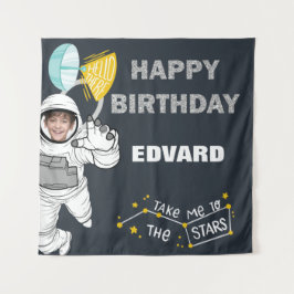 Weltraum Astronaut Foto Happy Birthday Wandteppich