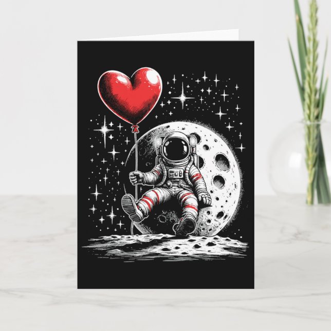 Weltraum-Astronaut Herz Bylloon Valentinstag Karte (Vorderseite)