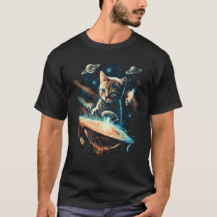 Weltraum Astronaut Katze Ufo Planeten Galaxie Kätz T-Shirt