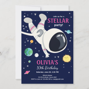 Weltraum Astronaut Planets Galaxy Girl Einladung