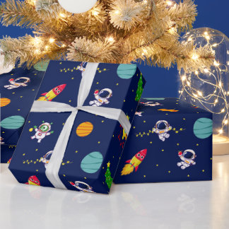 Weltraum-Astronaut-Weihnachtsbaum-Kinder-Geschenkp Geschenkpapier